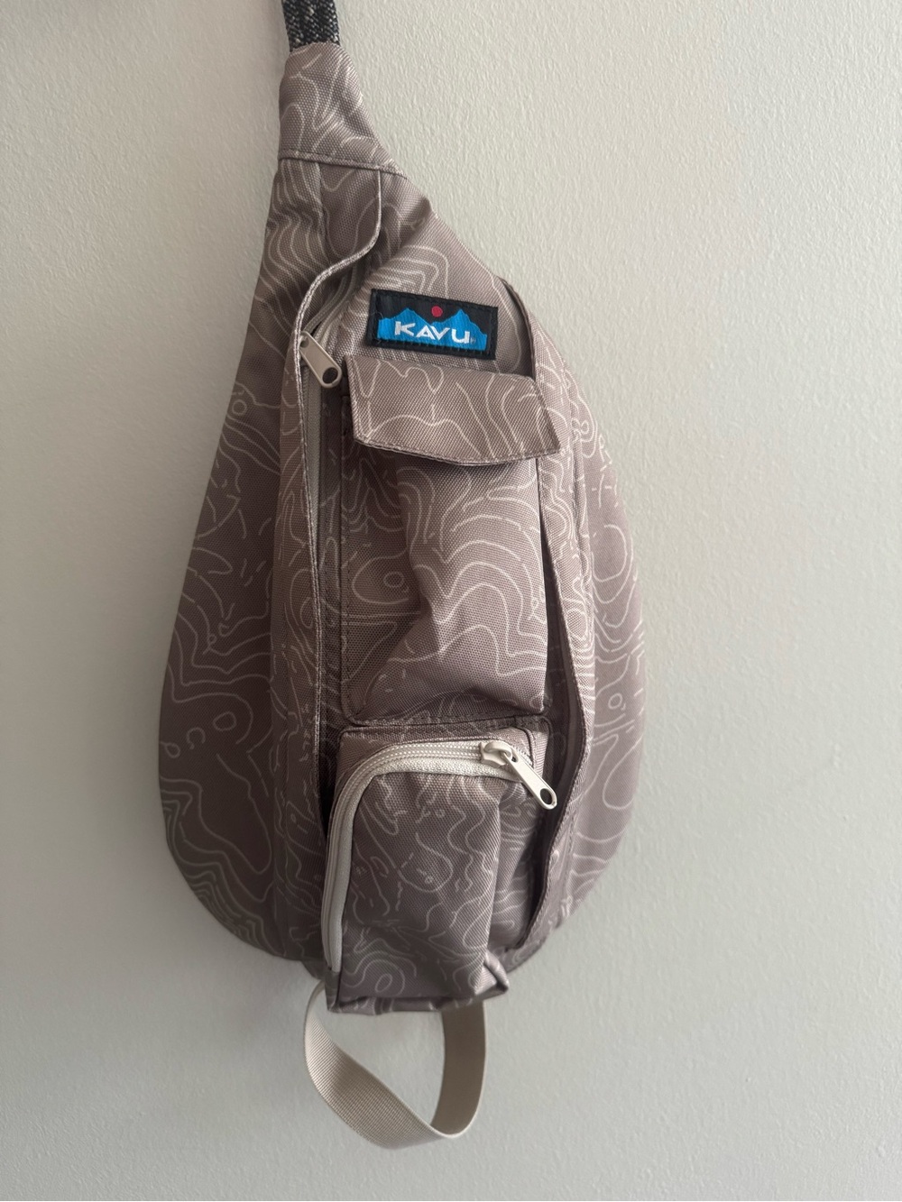 KAVU Mini Sling Bag - Taupe Topographic Print